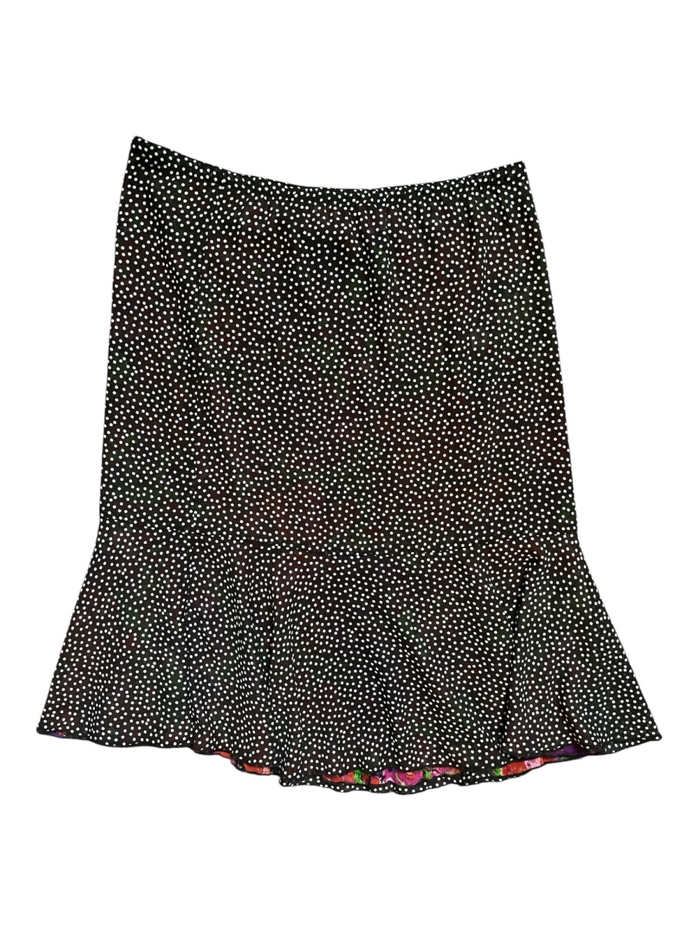 Vintage Reversible Floral & Polka Dot Skirt XL Colorful Crepe Chiffon Stretch - Picture 2 of 3